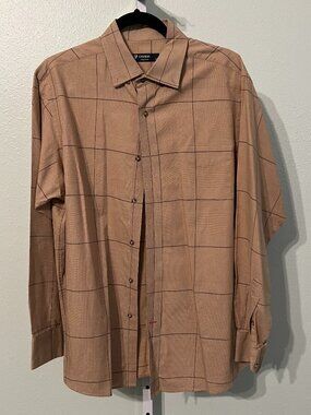 Cremieux Collection 100% Cotton Light-Brown Window-Pane Long-Sleeve SZ Lrg